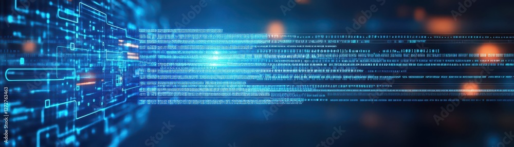 Poster Abstract Digital Blue Technology Background with Glowing Data Streams and Network Connections