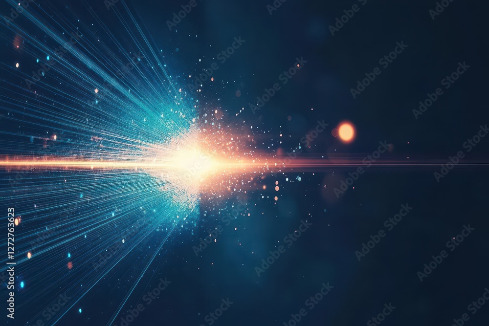 Poster Abstract Digital Network Connection with Blue Glowing Particles and Light Burst