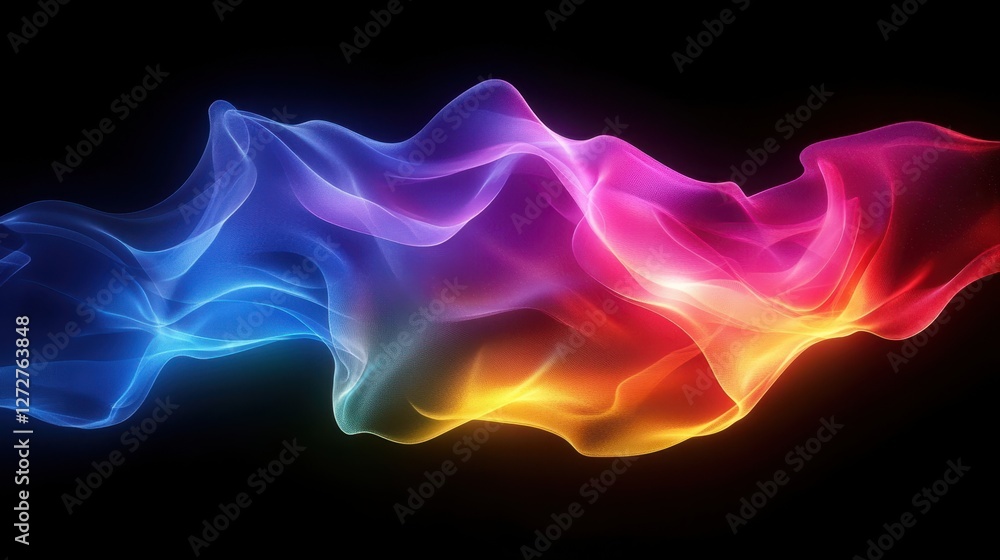 Poster colorful smoke swirling in waves on a black background creating an abstract neon visual effect