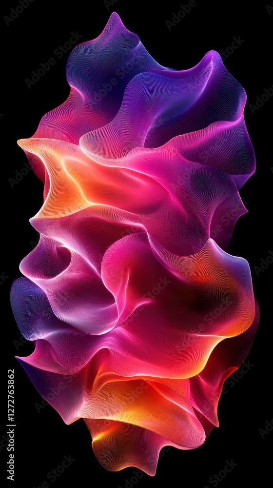 Poster colorful abstract background with black backdrop featuring fluid waves and mesmerizing movement in n