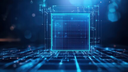 Abstract Glowing Blue Digital Core with Intricate Circuitry and Bokeh Background