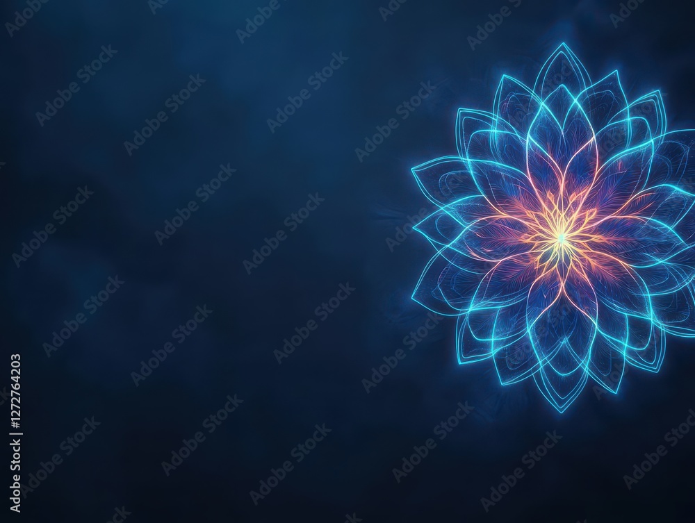 Poster Abstract Glowing Flower on Dark Backdrop with Intricate Floral Pattern Design