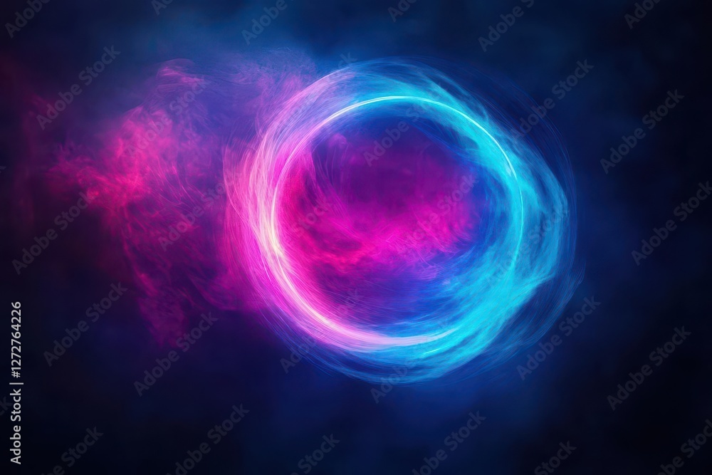 Poster abstract glowing energy ring with neon light effect on a dark background