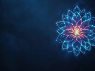 Abstract Glowing Flower on Dark Backdrop with Intricate Floral Pattern Design