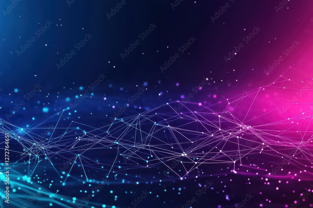 Poster Abstract Network Connection with Blue and Pink Gradient Futuristic Background