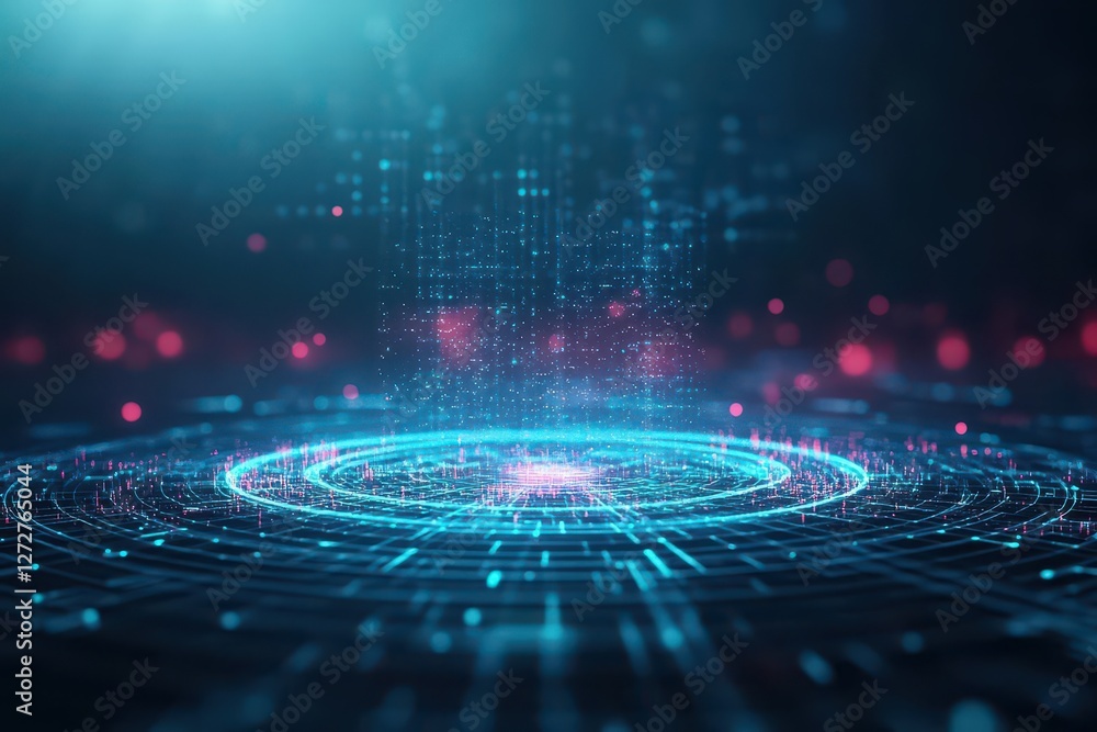 Poster Abstract Technology Background with Glowing Blue Light Digital Data and Network Connections