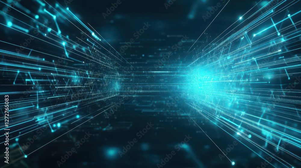 Poster Abstract Turquoise Data Network Connection with Technological and Futuristic Background