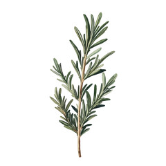 Rosemary sprig watercolor painting green herb botanical illustration,