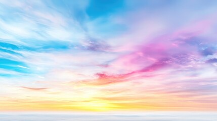 Obraz premium Pastel sunset sky over cloudscape, peaceful scene, nature background, design element