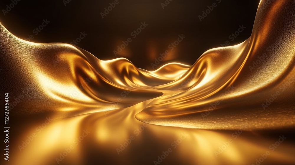 Poster gold silk fabric with black background and abstract shapes in soft reflections and high fidelity des