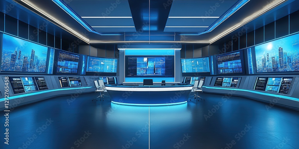 Poster futuristic control room: monitoring city data streams with advanced technology and immersive display