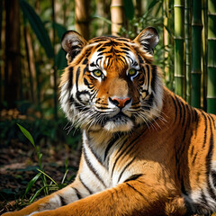 Obraz premium Majestic Bengal Tiger in Bamboo Forest