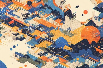 Obraz premium Abstract isometric city landscape, vibrant colors, artistic composition, visual representation, potential use in design projects