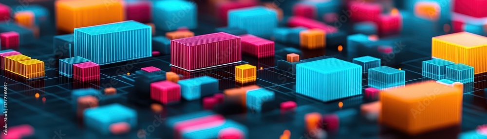 Aufkleber Bright Abstract Cubes Array in Pink Turquoise and Orange Hues with a Geometric Digital Style