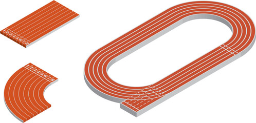 set of running track, Running Field Isometric isolated. Stadium Running Field Vector Element. 