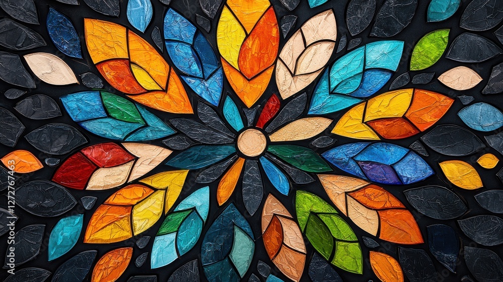 Poster vibrant kaleidoscopic mosaic of colorful abstract geometric shapes and patterns