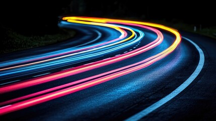 Nighttime Light Trails On A Winding Road