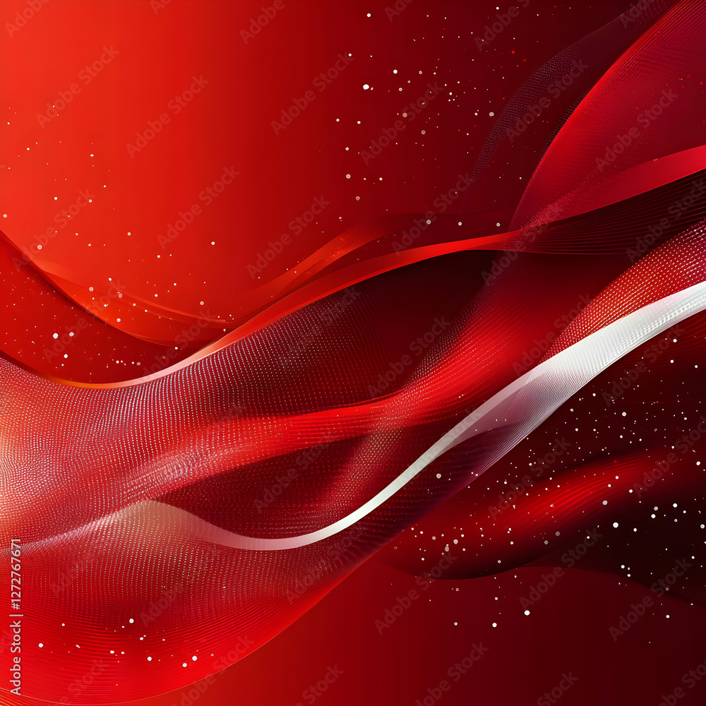 Aufkleber abstract red background with smooth wave patterns and white dot accents