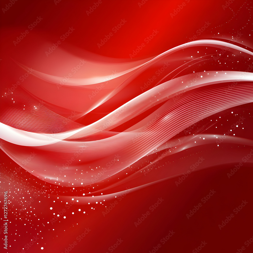 Aufkleber abstract red background with smooth wave patterns and white dot accents