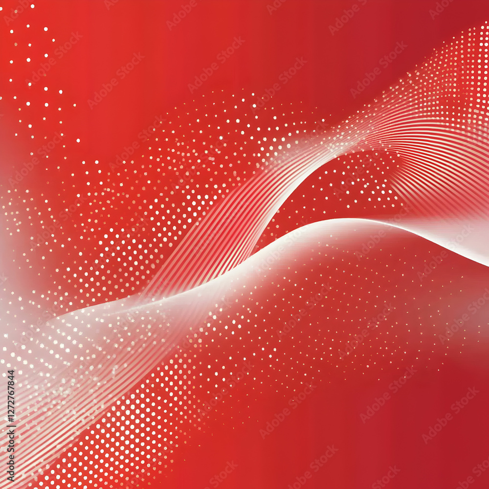 Poster abstract red background with smooth wave patterns and white dot accents