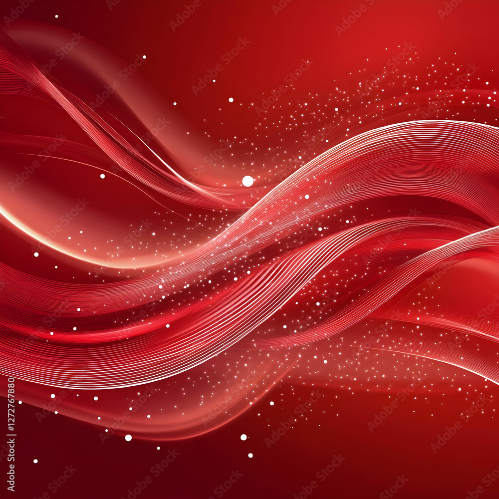 Poster abstract red background with smooth wave patterns and white dot accents