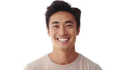 Asian Man with Flawless Skin and Smile – Isolated on Transparent PNG Background
