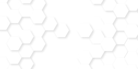 Minimal white hexagonal hexagon modern technology creative emboss light honeycomb polygonal web. abstract geometric science and mosaic tile with template texture background.	