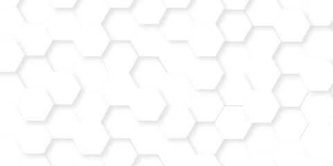 White hexagonal hexagon modern technology creative emboss light honeycomb polygonal web. abstract geometric science and mosaic tile with template texture background.	