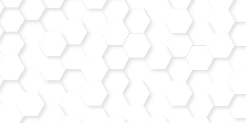 Minimal white hexagonal hexagon modern technology creative emboss light honeycomb polygonal web. abstract geometric science and mosaic tile with template texture background.	
