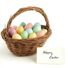 Pastel Easter Eggs in a Woven Basket