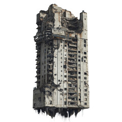 Severely damaged high-rise building showing destruction and structural failure