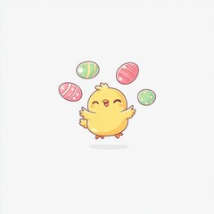 Happy Chick Playing with Colorful Eggs