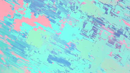 An abstract background featuring blue, mint, and pink tones, layered with digital glitch effects and distortion. The design embodies retro futurism, webpunk, and rave aesthetics with neon and techno