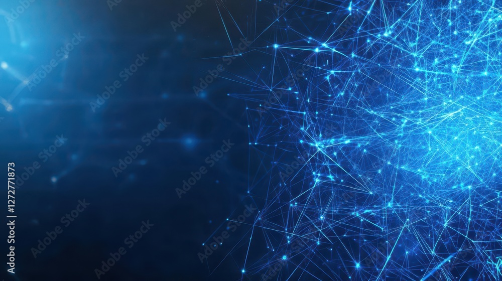 Aufkleber Glowing Blue Network Connection of Data Points on Dark Background for Technology Design