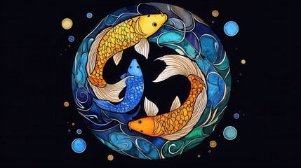 Yin Yang Koi Fish Swirl Graphic Digital