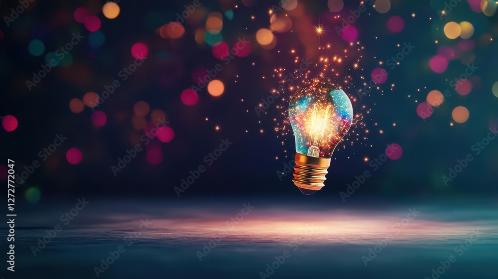 Poster glowing pixelated light bulb on dark background symbolizing innovation and creativity