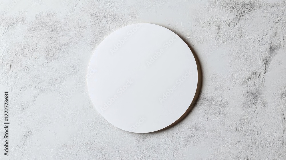 Aufkleber minimalist flat lay of a white round circle on textured gray concrete background