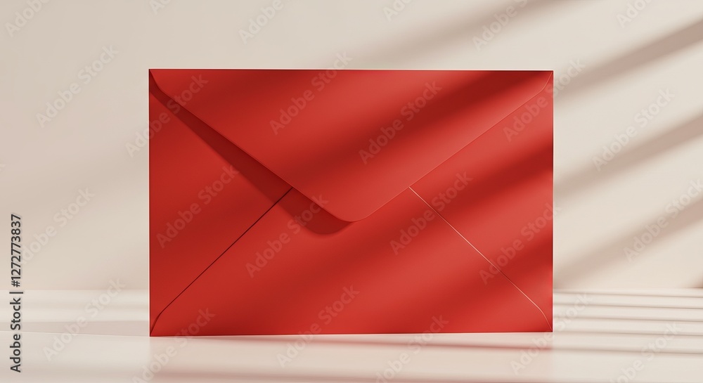 Poster red envelope with shadows on minimalist background