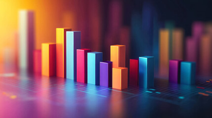 Colorful bar chart on digital grid with vibrant gradient background