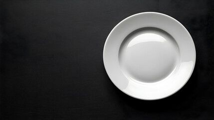 Empty White Plate On Black Surface