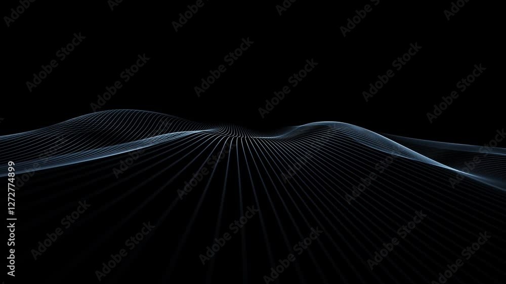 Poster dynamic blue glowing wave lines loop motion on clean black background.