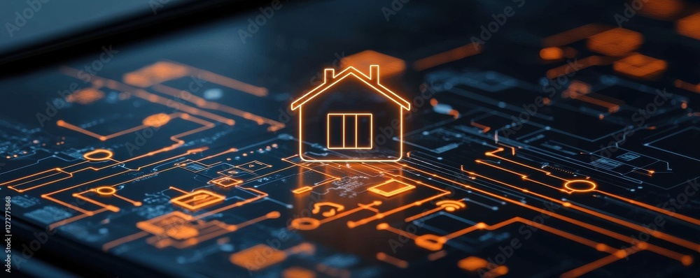 Poster enhancing smart home technology floating innovations in digital environments