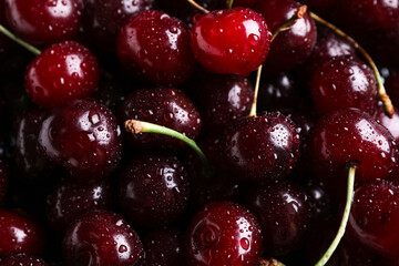 Texture of sweet cherries as background, closeup