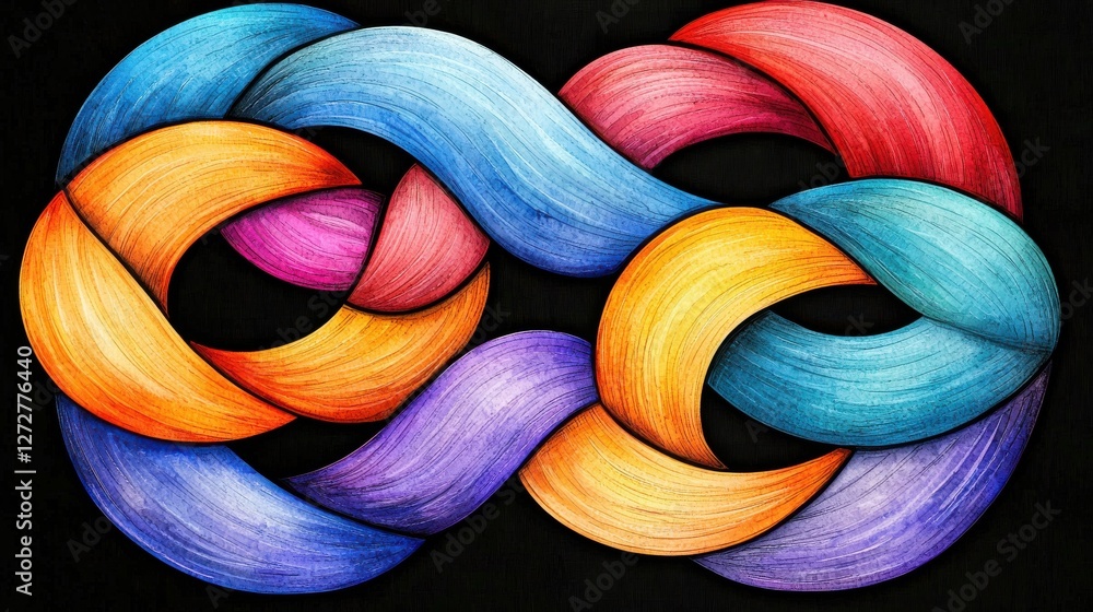 Poster vibrant swirling patterns of colored threads intertwining in captivating abstract art design