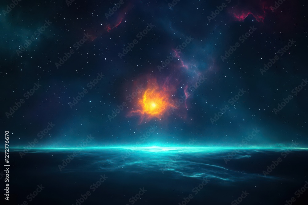 Aufkleber vibrant abstract space scene with a glowing nebula and starry background