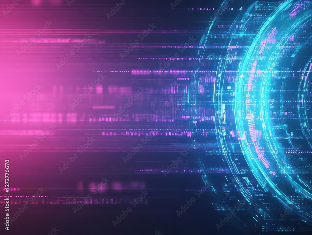 Poster Vibrant Abstract Technology Background with Circular Light Patterns and Glowing Effects