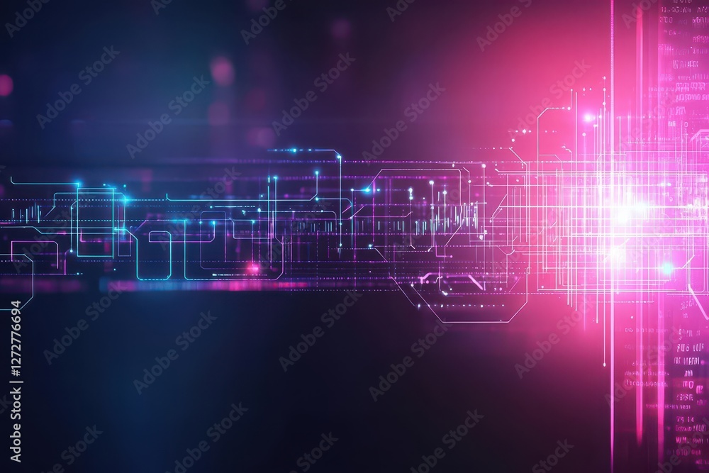 Aufkleber Vibrant Abstract Technology Background with Glowing Network Lines in Magenta and Blue Tones