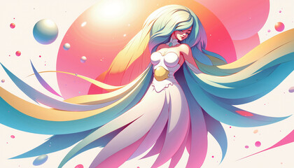 Dreamlike Anime Goddess with Flowing Pastel Hair in a Whimsical Fantasy Setting