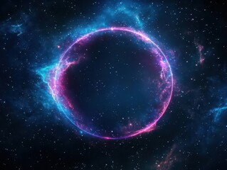 Obraz premium Vibrant Circle Nebula with Blue and Pink Light in Dark Cosmos and Starry Background