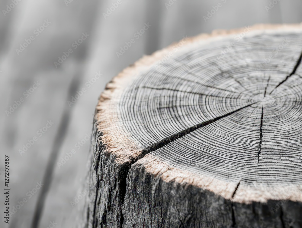 Poster wood grain tree stump with annual rings in gray tones for texture and pattern